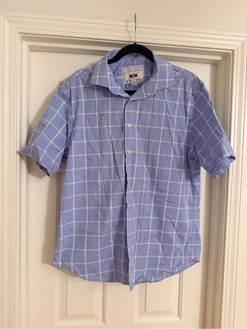 Joseph Abboud Light Blue Windowpane Short-Sleeve Button up Shirt